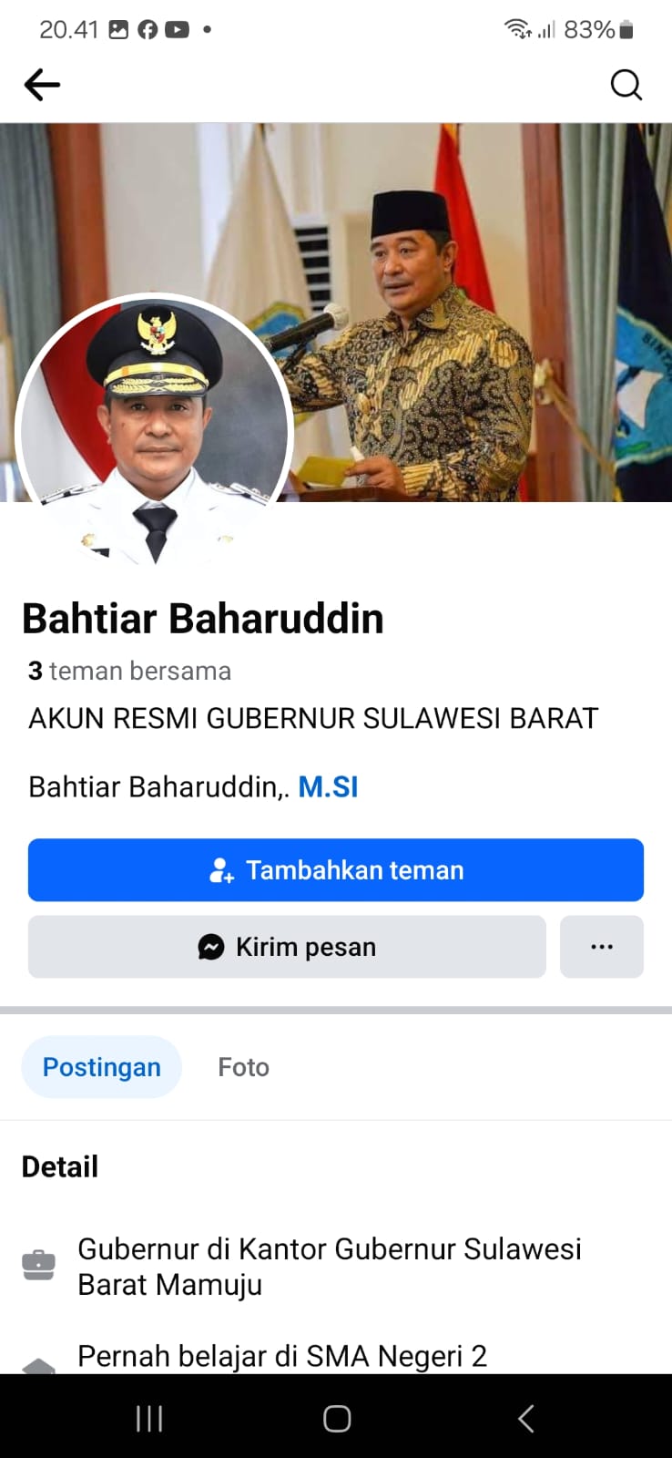 Akun Palsu Mengatasnamakan PJ Gubernur Sulbar Kembali Beredar