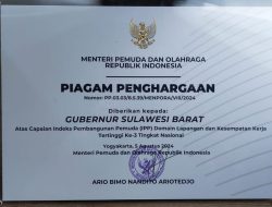 Pemprov Sulbar Raih Penghargaan Indeks Pembangunan Pemuda dari Kemenpora