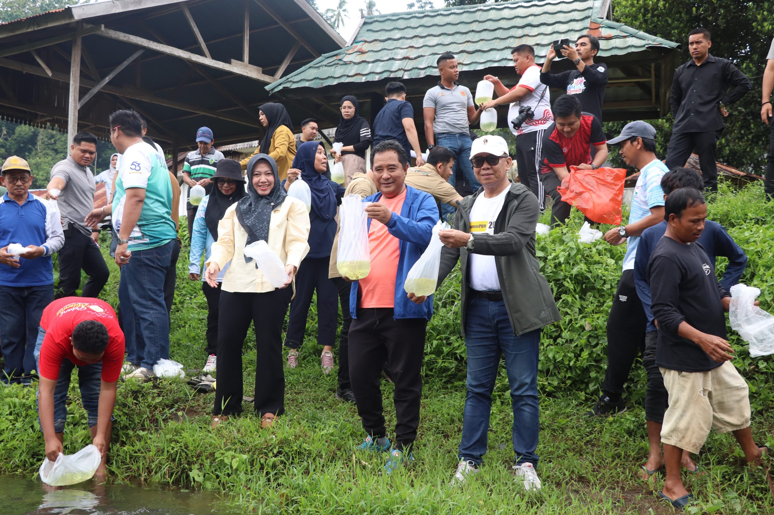 Forkopimda Bersama Warga Sebar Seratus Ribu Benih Ikan Nila di Kali Mamuju, Masyarakat Bisa Menangkapnya